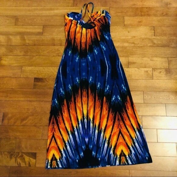 Kaleidoscope maxi dress With straps orange and blue Size L - Picture 3 of 9